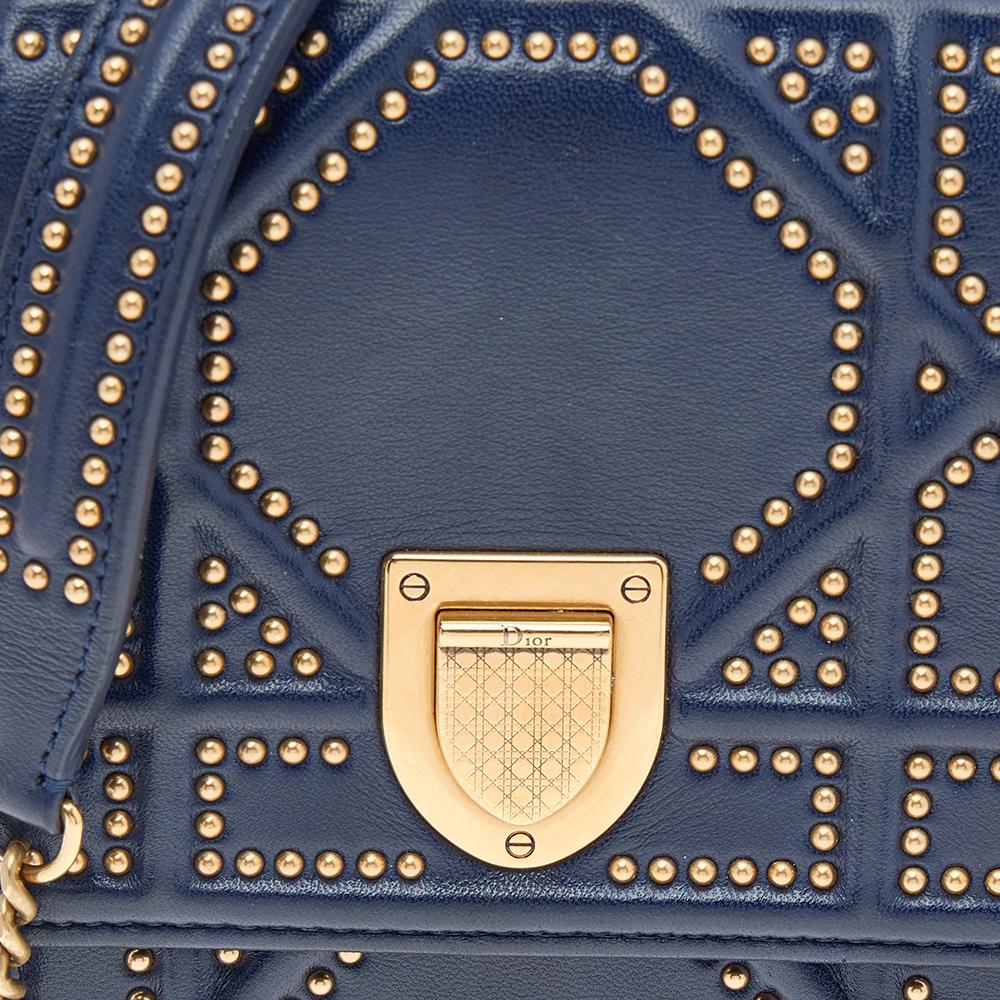 Black Dior Navy Blue Leather Studded Diorama Vertical Clutch Bag