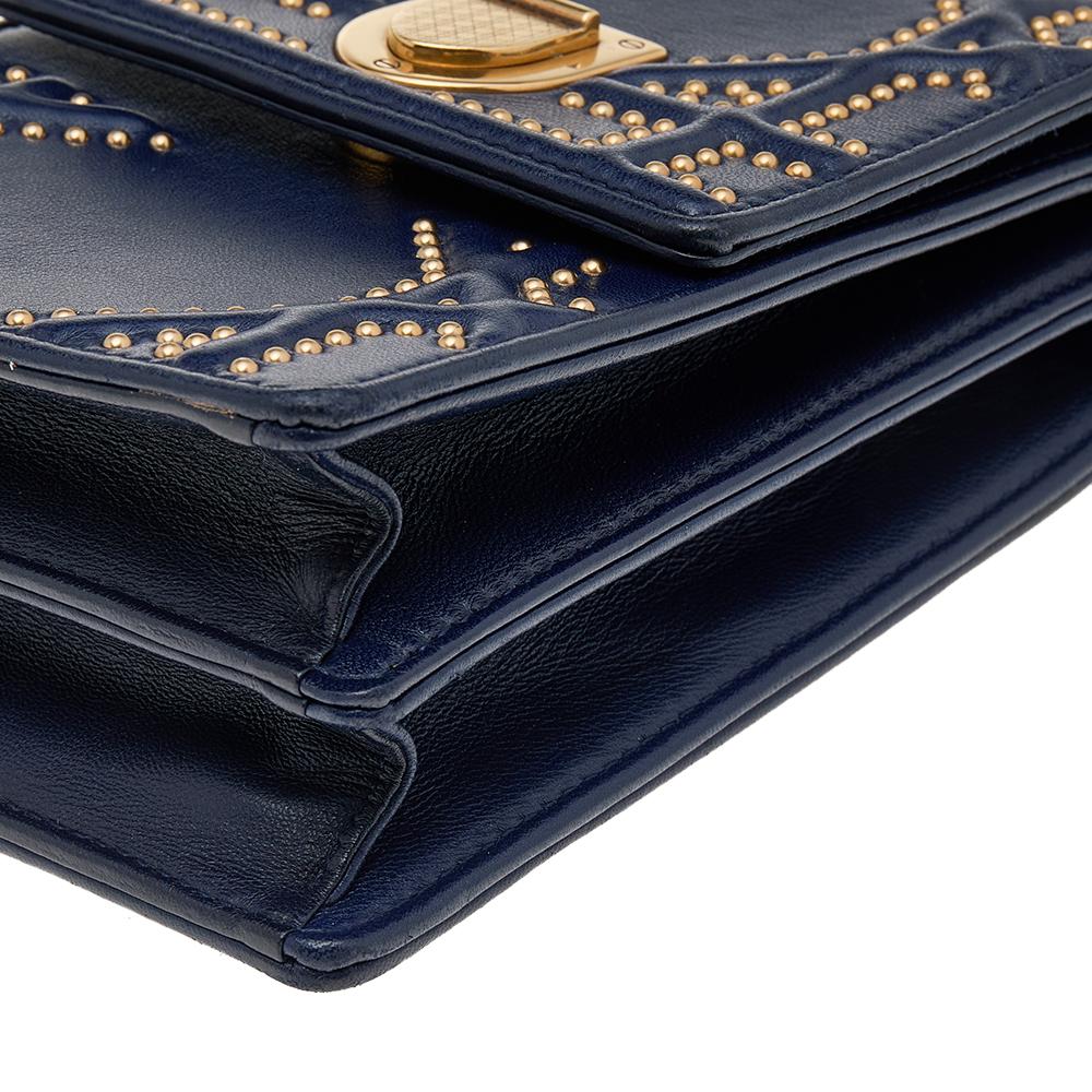 Women's Dior Navy Blue Leather Studded Diorama Vertical Clutch Bag