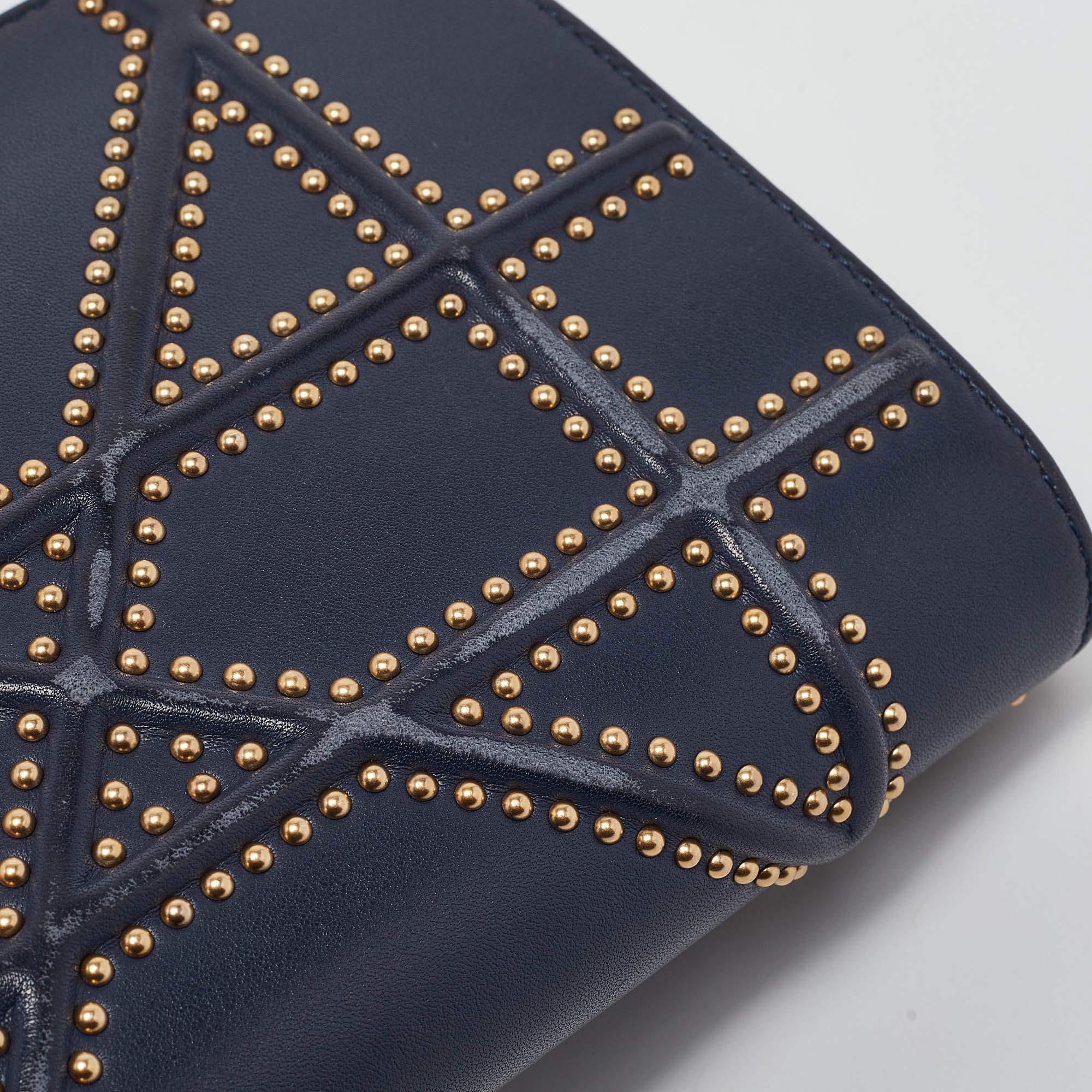Dior Navy Blue Leather Studded Diorama Wallet on Chain 1