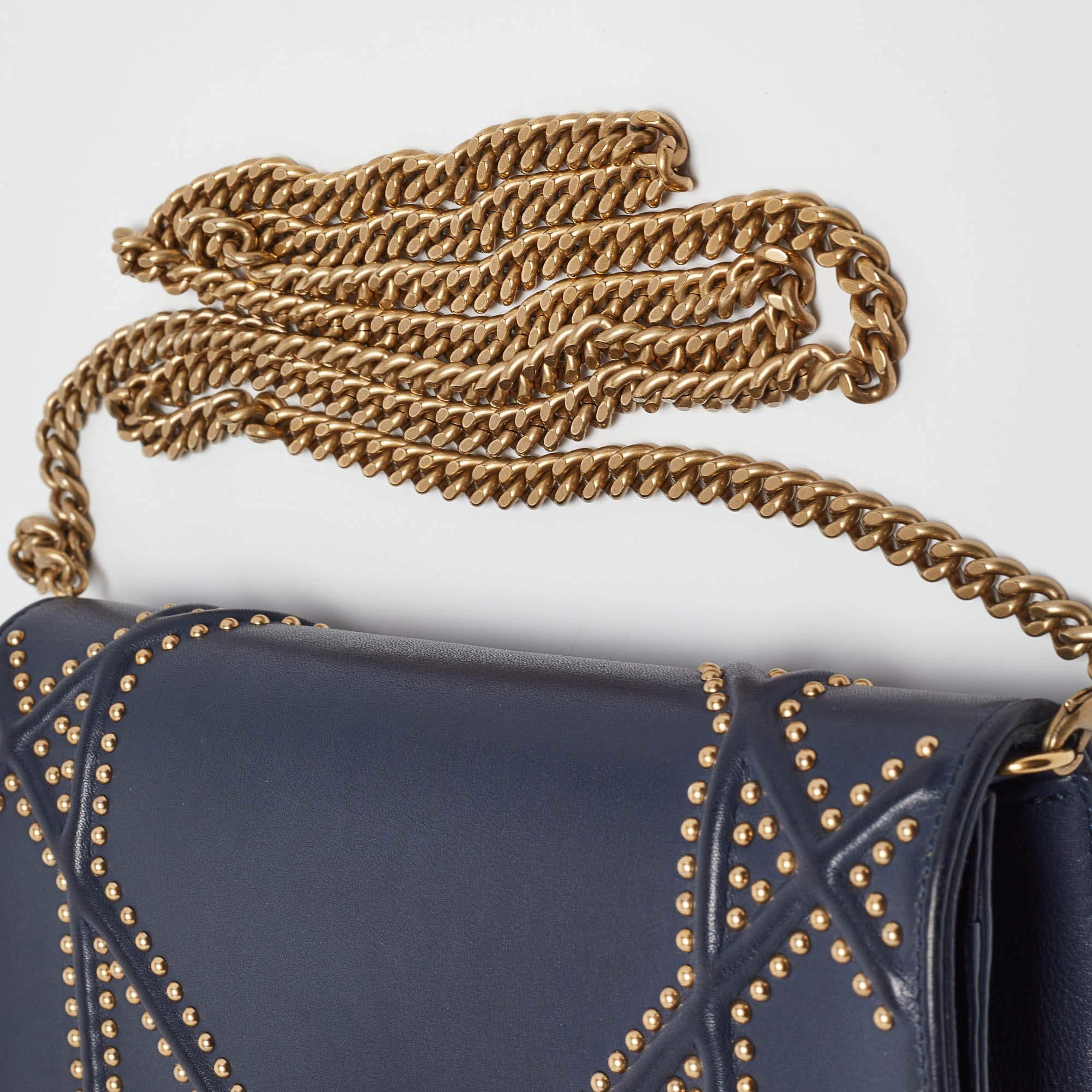 Dior Navy Blue Leather Studded Diorama Wallet on Chain 2