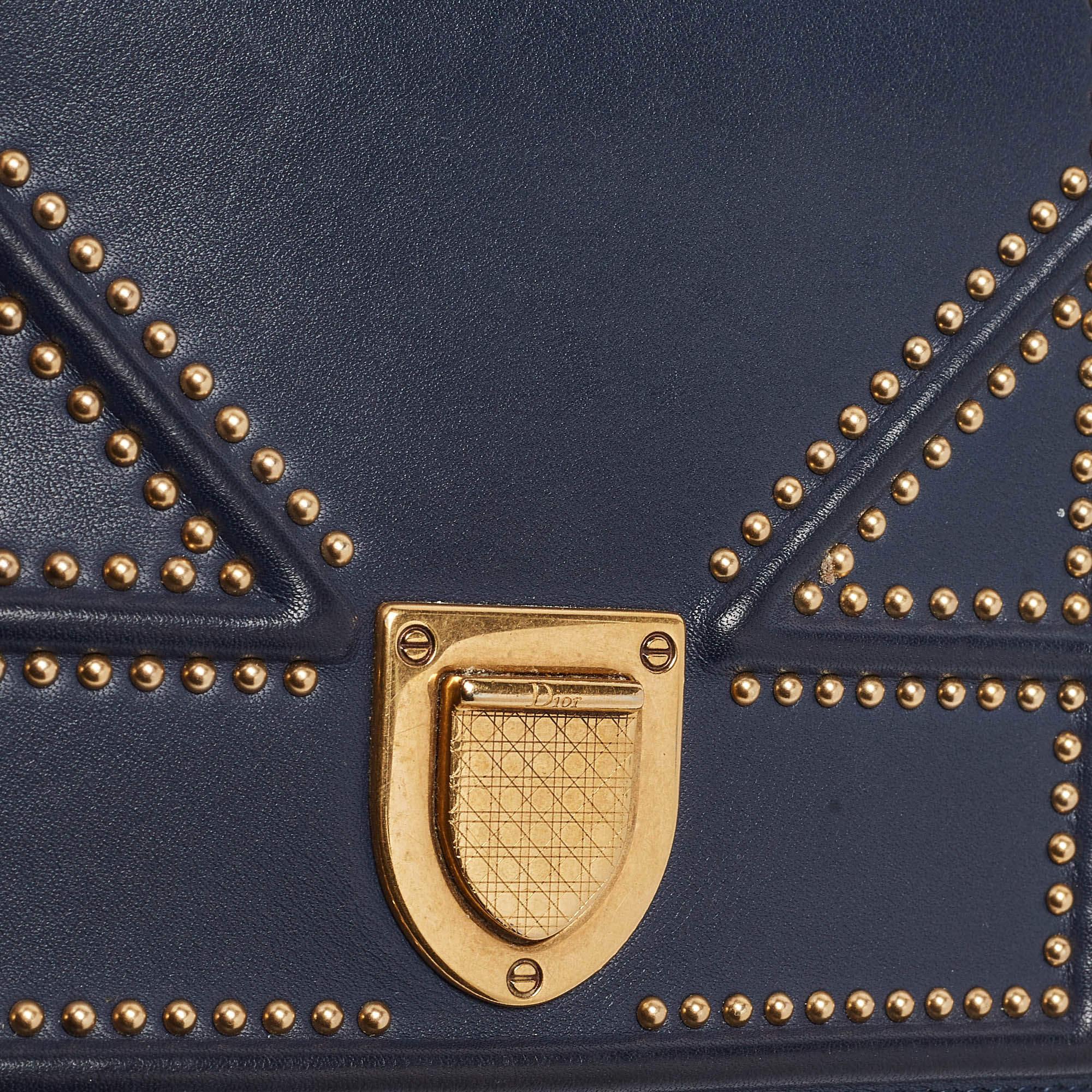 Dior Navy Blue Leather Studded Diorama Wallet on Chain 3