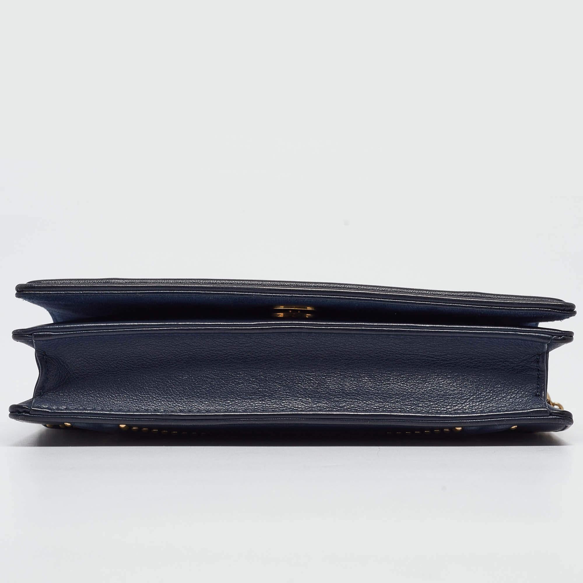 Dior Navy Blue Leather Studded Diorama Wallet on Chain 4