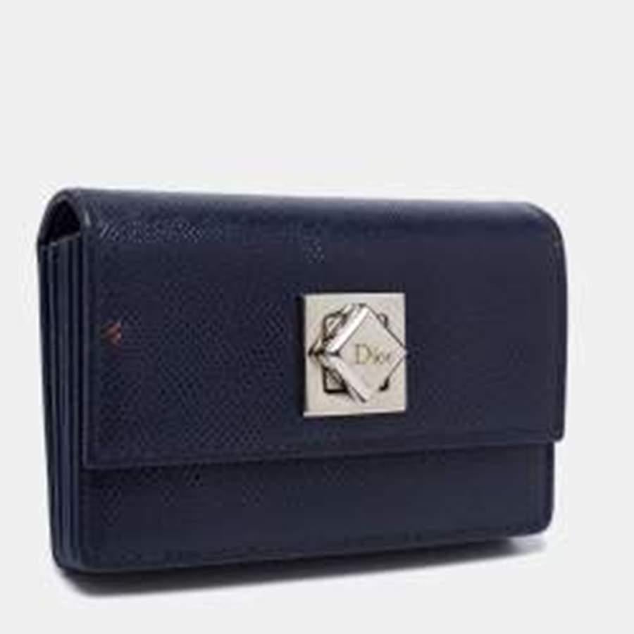 Black Dior Navy Blue Leather Turn Me Gusset Card Case For Sale