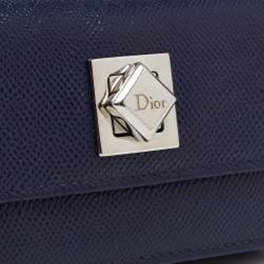 Dior Navy Blue Leather Turn Me Gusset Card Case For Sale 2