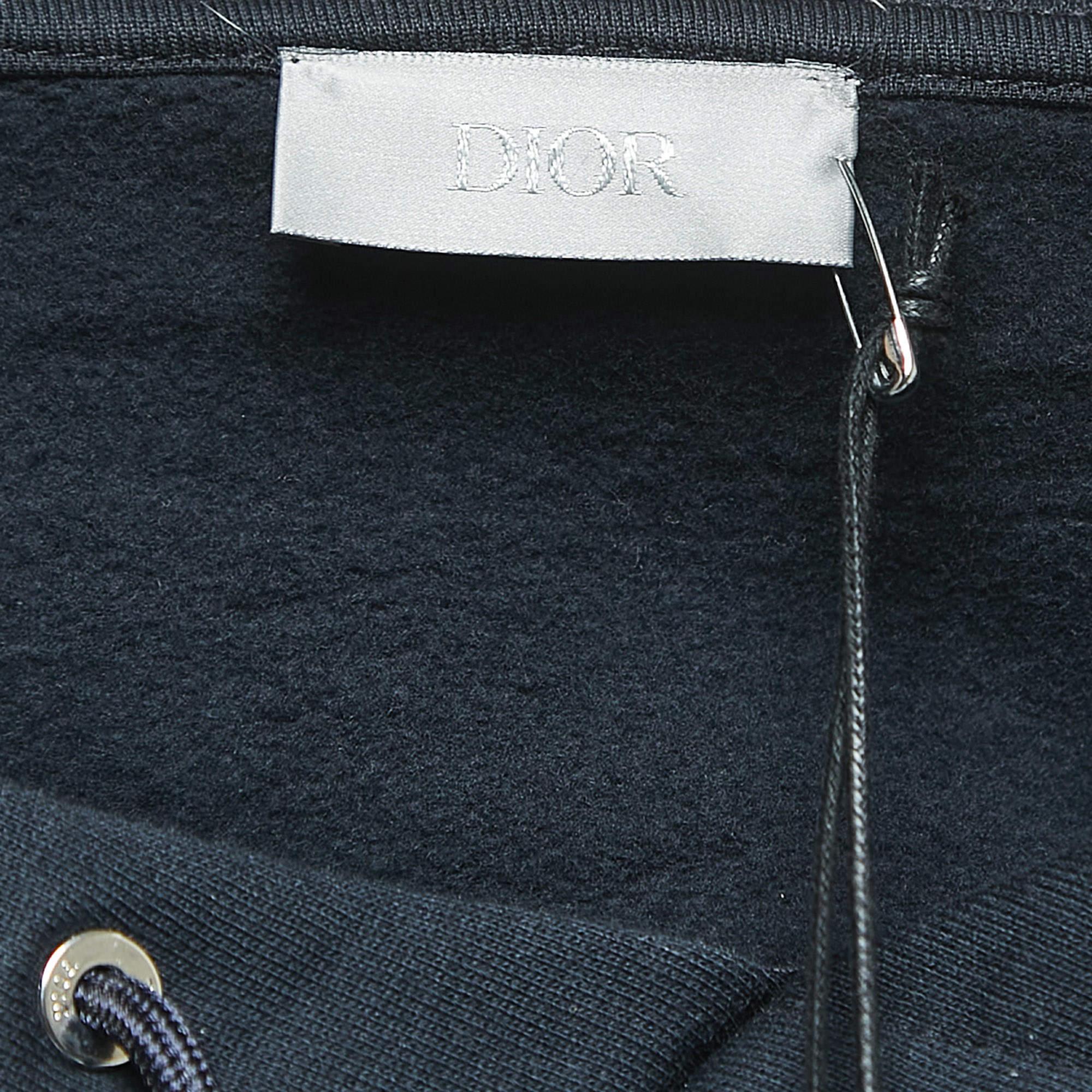 Dior Navy Blue Logo Embroidered Cotton Hoodie M 2