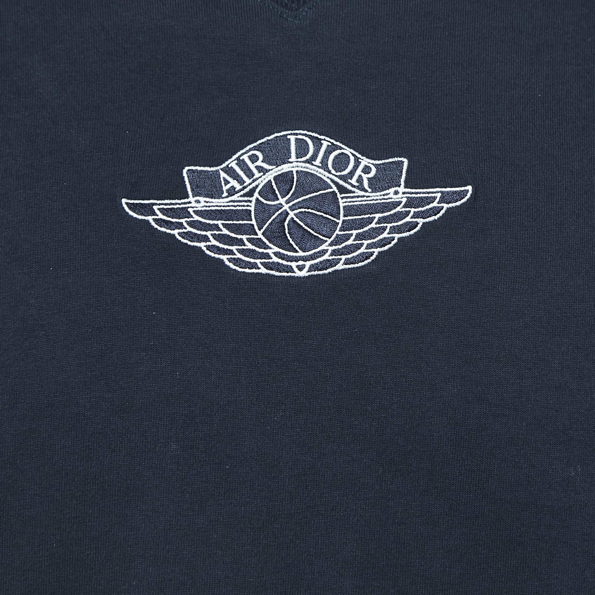 Black Dior Navy Blue Logo Print Half Sleeve T-Shirt S