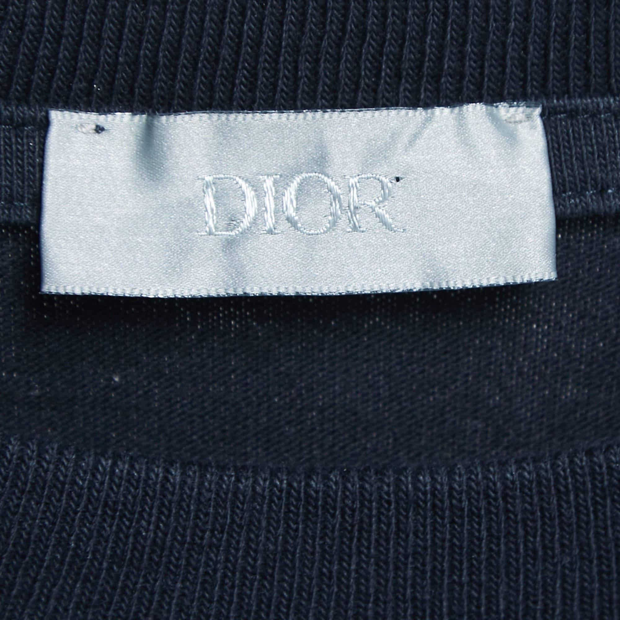 Men's Dior Navy Blue Logo Print Half Sleeve T-Shirt S