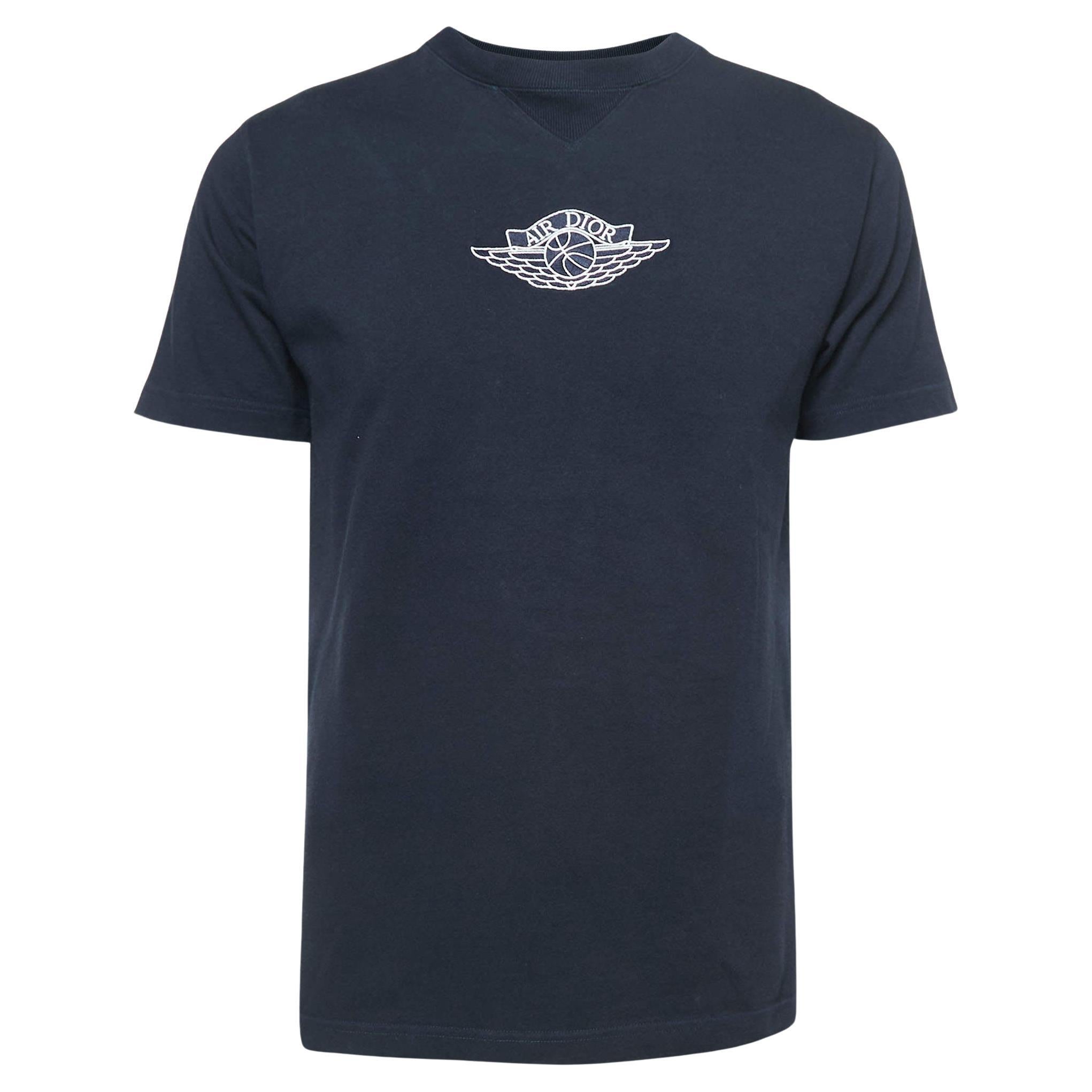 Dior Navy Blue Logo Print Half Sleeve T-Shirt S