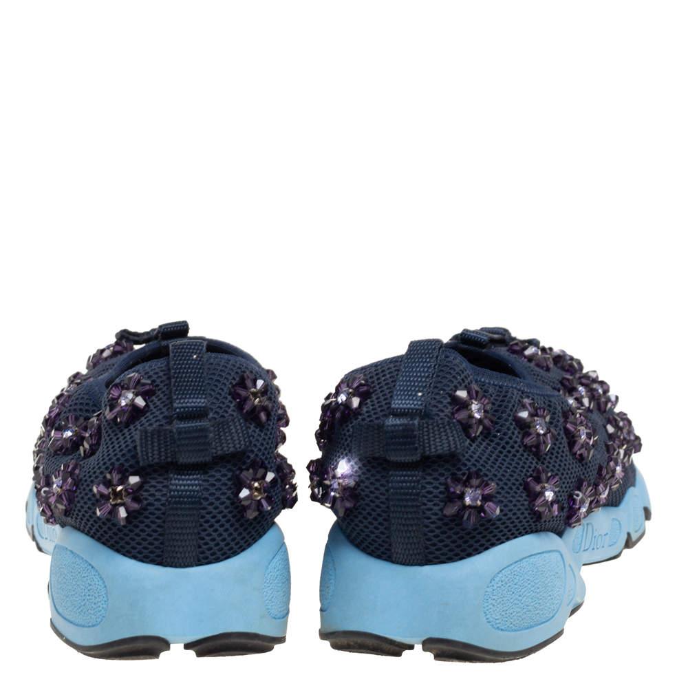 Black Dior Navy Blue Mesh Embellished Fusion Sneakers Size 38.5 For Sale