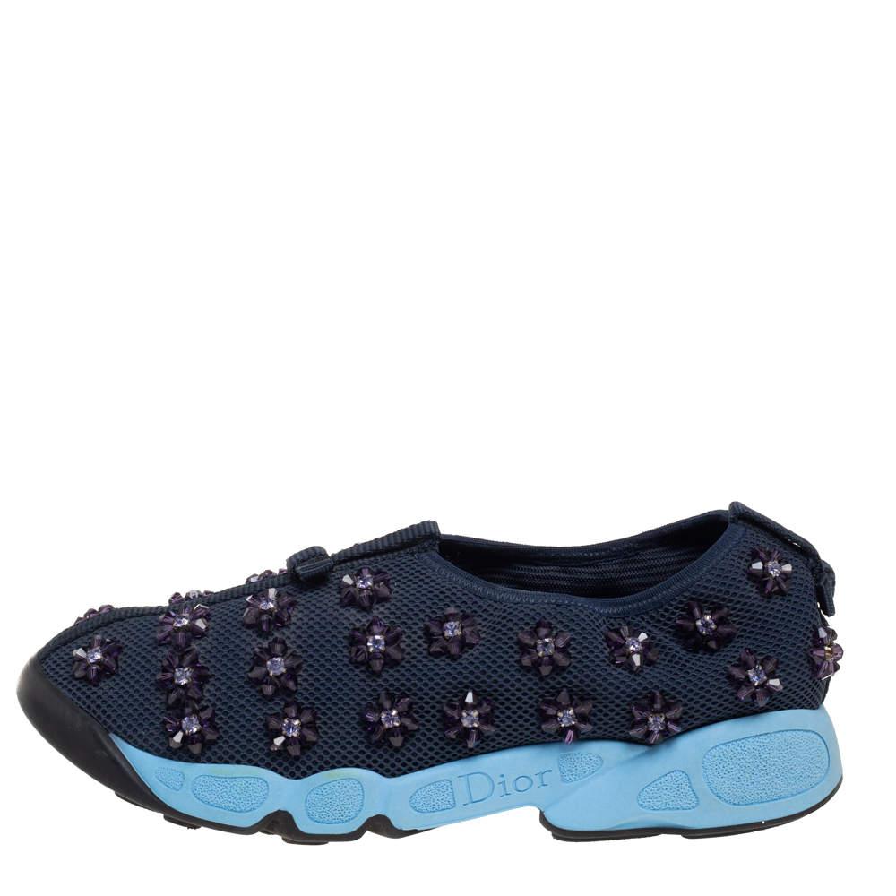 Women's Dior Navy Blue Mesh Embellished Fusion Sneakers Size 38.5 For Sale