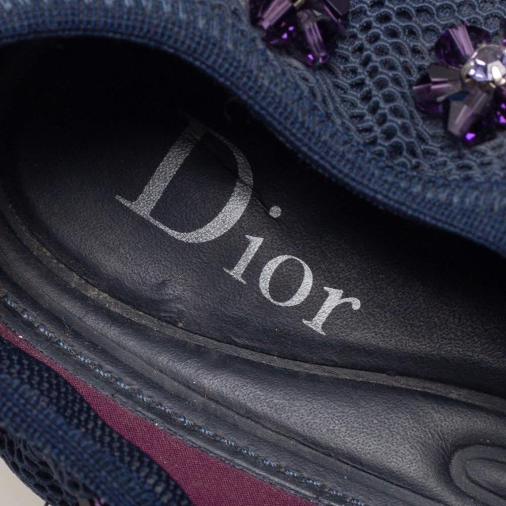 Dior Navy Blue Mesh Embellished Fusion Sneakers Size 38.5 For Sale 2