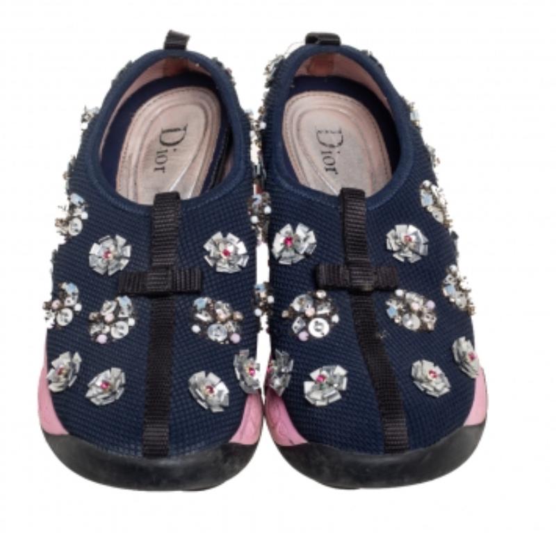 Dior Baskets Fusion embellies en maille bleu marine, taille 36,5 Pour femmes en vente
