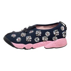 Dior Navy Blue Mesh Fusion Embellished Sneakers Size 36.5