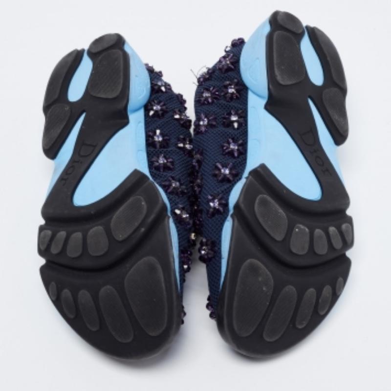 Black Dior Navy Blue Mesh Fusion Floral Embellished Slip On Sneakers Size 37 For Sale