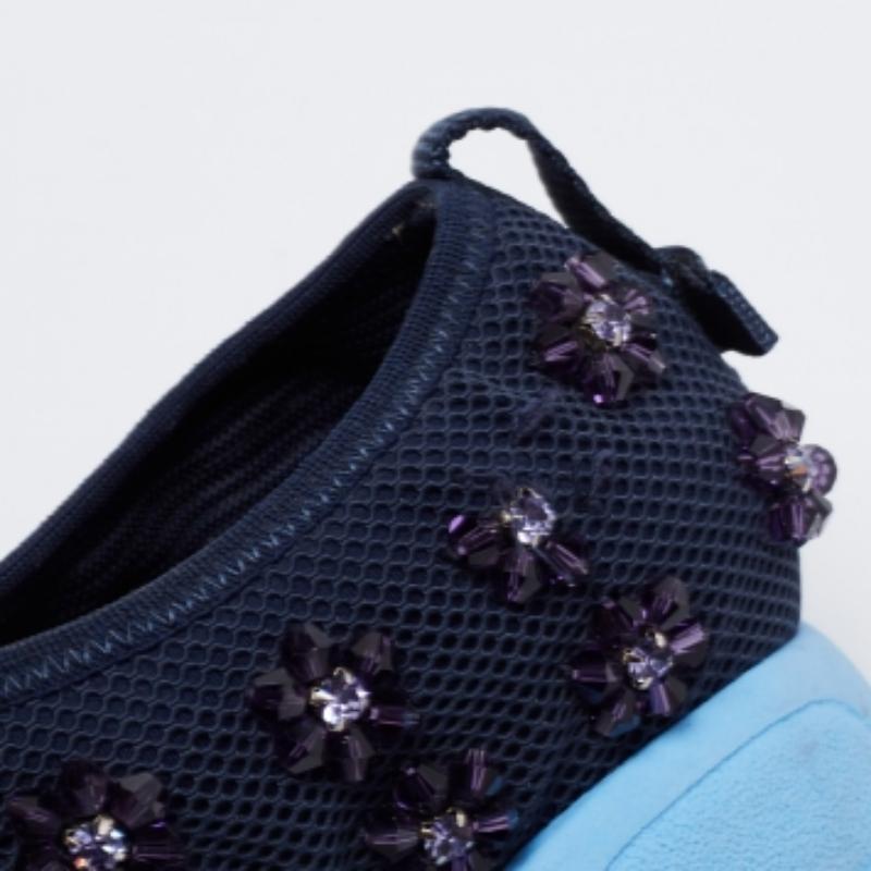 Women's Dior Navy Blue Mesh Fusion Floral Embellished Slip On Sneakers Size 37 For Sale