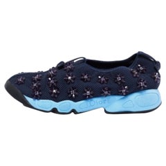 Dior Navy Blue Mesh Fusion Floral Embellished Slip On Sneakers Size 37