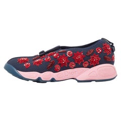 Dior Navy Blue MeshEmbellished Slip On Sneakers Size 37.5