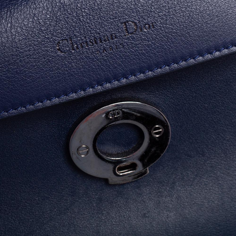 Dior Navy Blue/Metallic Mint Green Leather Mini Be Dior Top Handle Bag In Good Condition In Dubai, Al Qouz 2