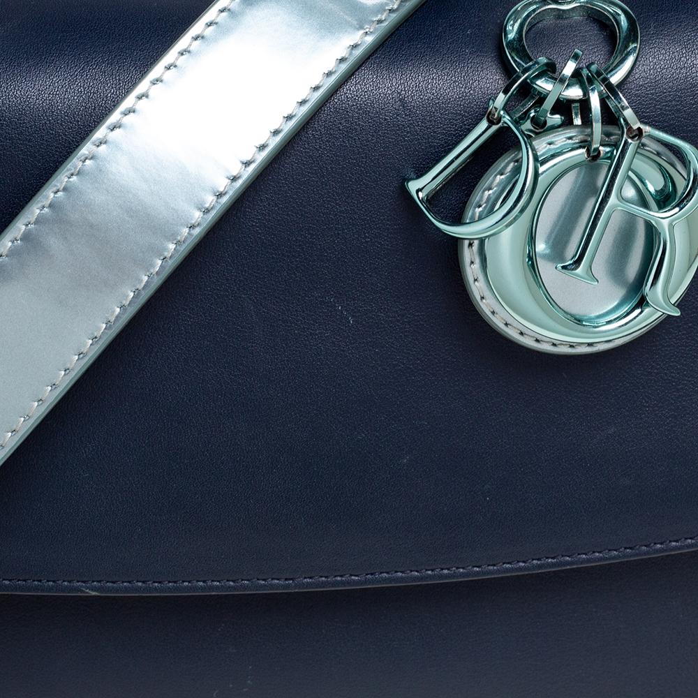 Dior Navy Blue/Metallic Mint Green Leather Mini Be Dior Top Handle Bag 1