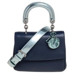 Dior Marineblaue/Metallic Mintgrüne Mini Be Dior Henkeltasche aus Leder