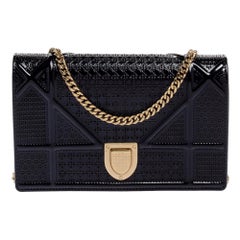 Dior Navy Blue Micro Cannage Patent Leather Mini Diorama Chain Shoulder Bag