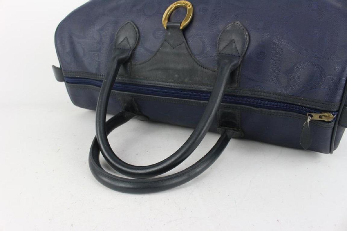 Dior Navy Blue Monogram Trotter Boston Bag 812da5 In Good Condition For Sale In Dix hills, NY