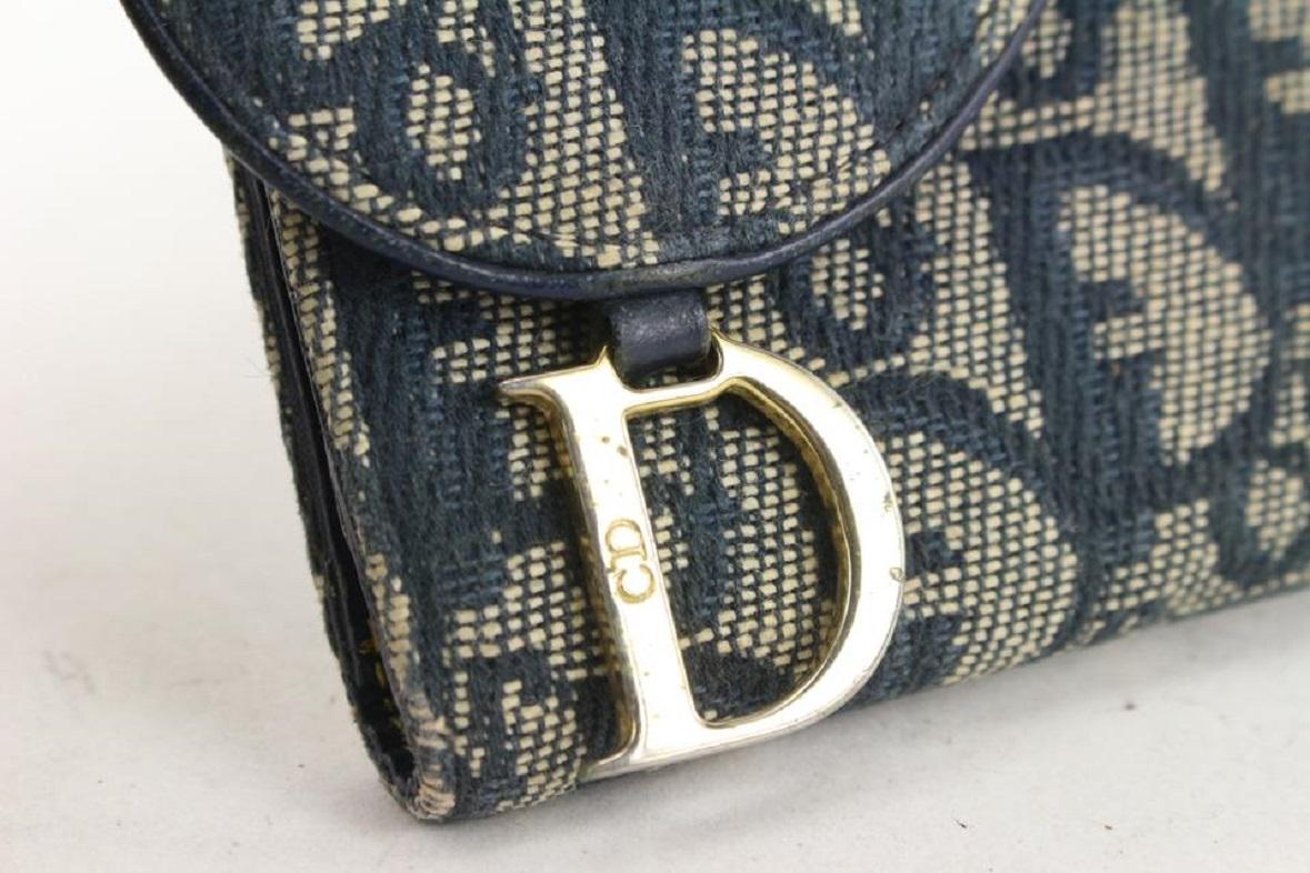 Dior Navy Blue Monogram Trotter Saddle Flap Long Wallet 2DA830 For Sale 1