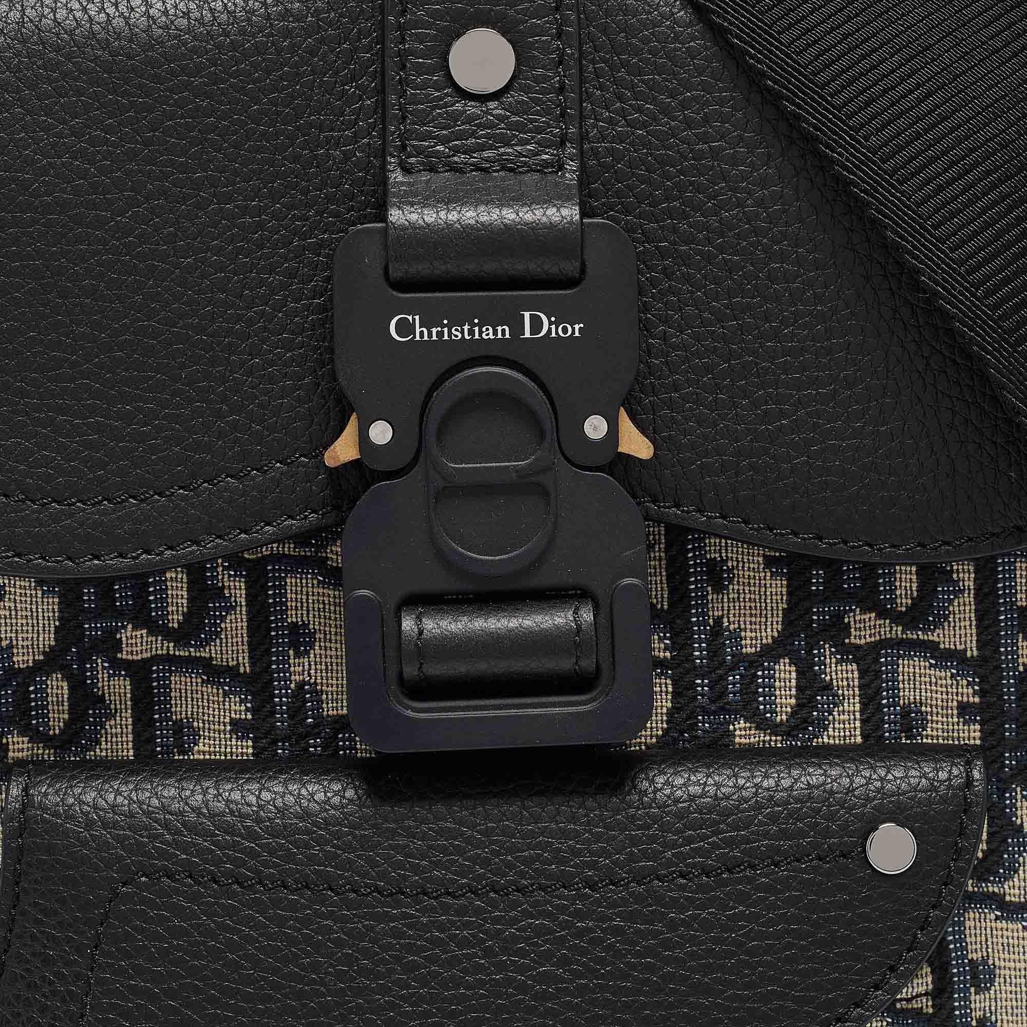 Dior Navy Blue Oblique Canvas and Leather Mini Saddle Backpack 1
