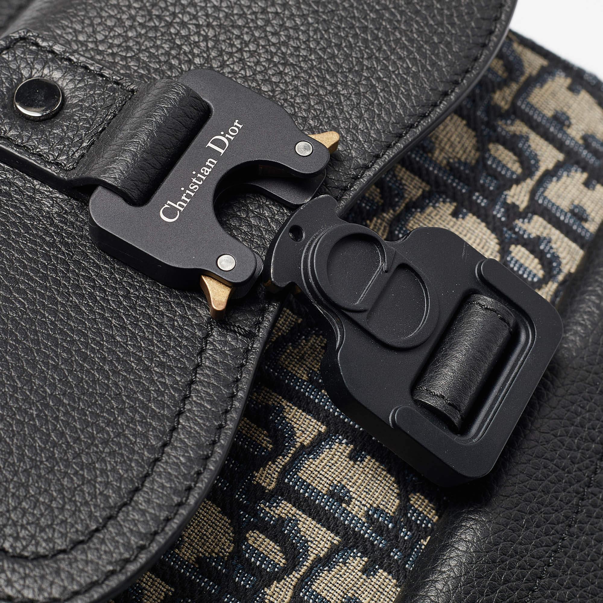 Dior Navy Blue Oblique Canvas and Leather Mini Saddle Backpack 2