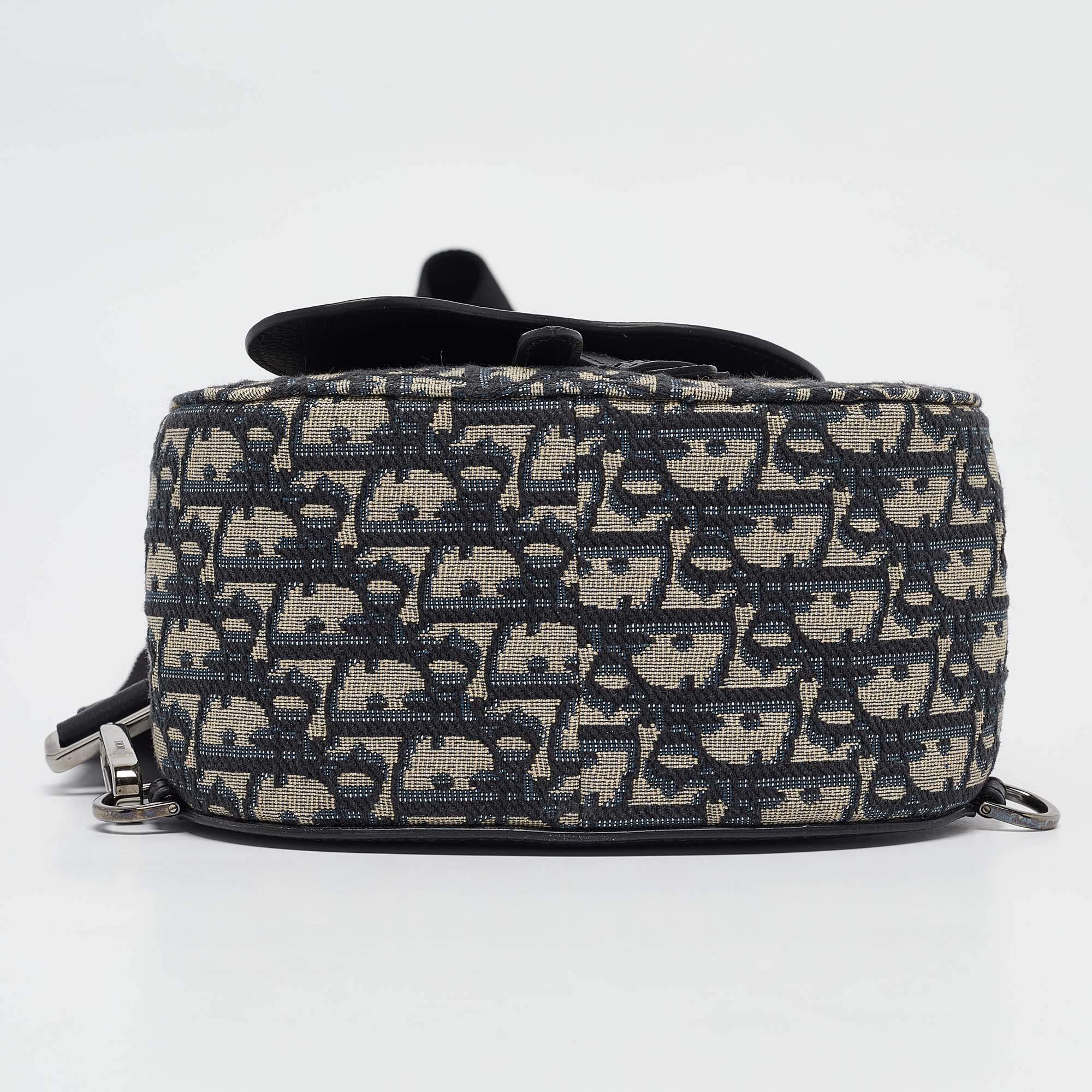 Dior Navy Blue Oblique Canvas and Leather Mini Saddle Backpack 3