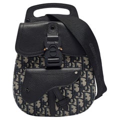 Dior Navy Blue Oblique Canvas and Leather Mini Saddle Backpack