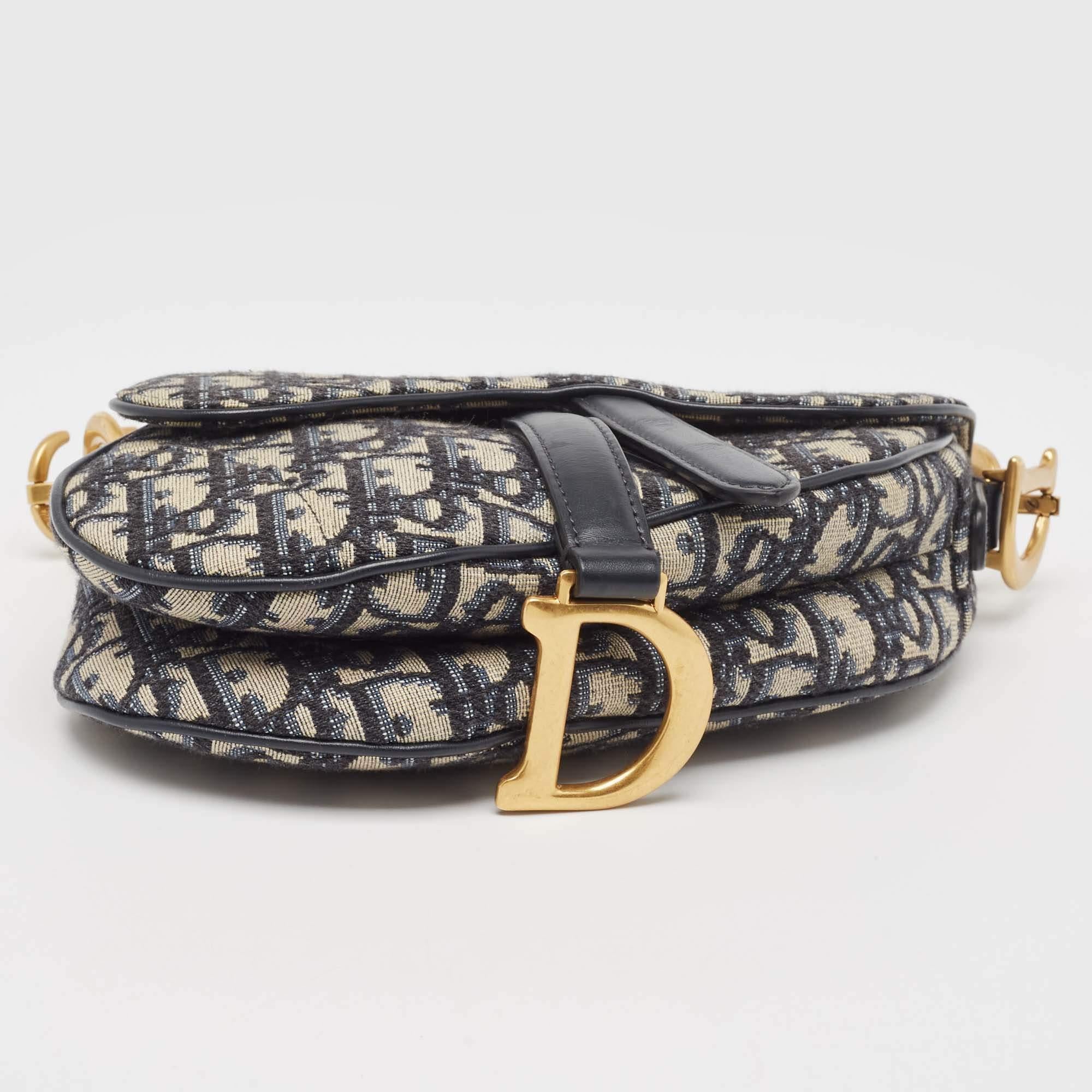 Dior Navy Blue Oblique Canvas and Leather Mini Saddle Bag 1