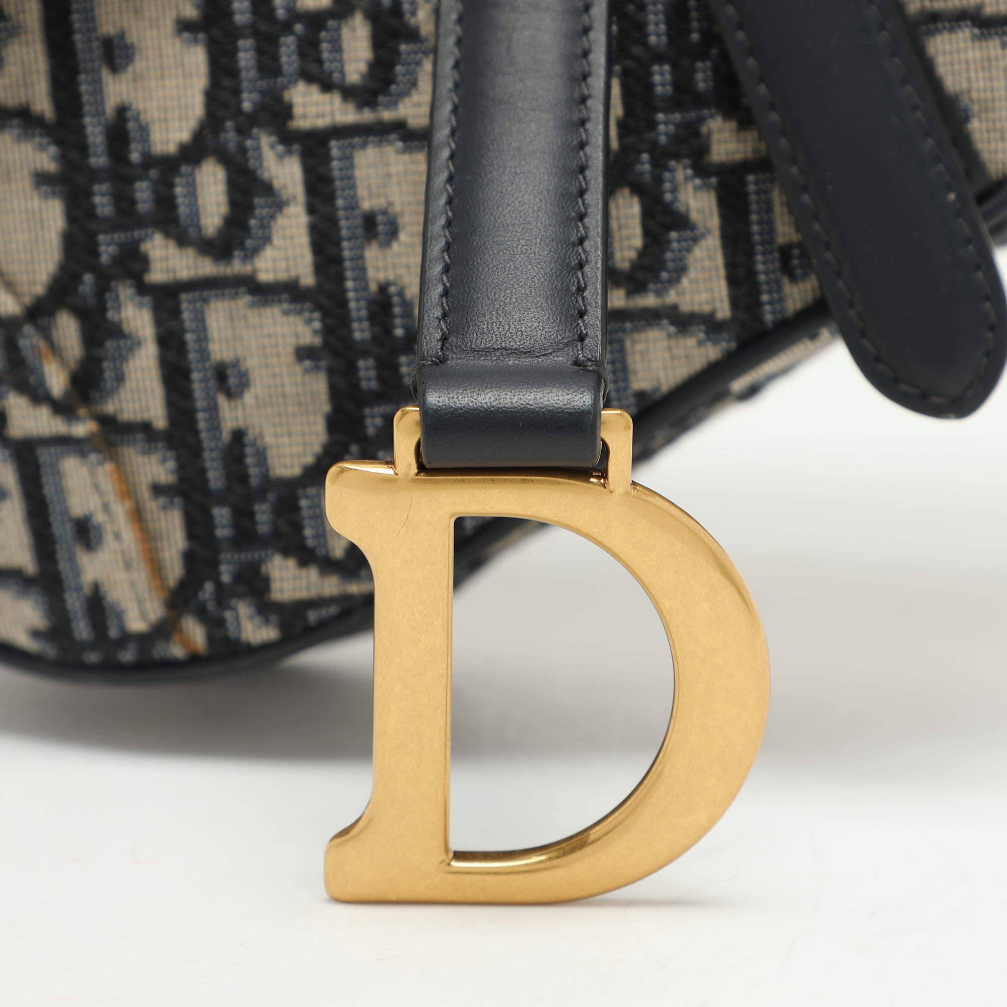 Dior Navy Blue Oblique Canvas and Leather Mini Saddle Bag 1