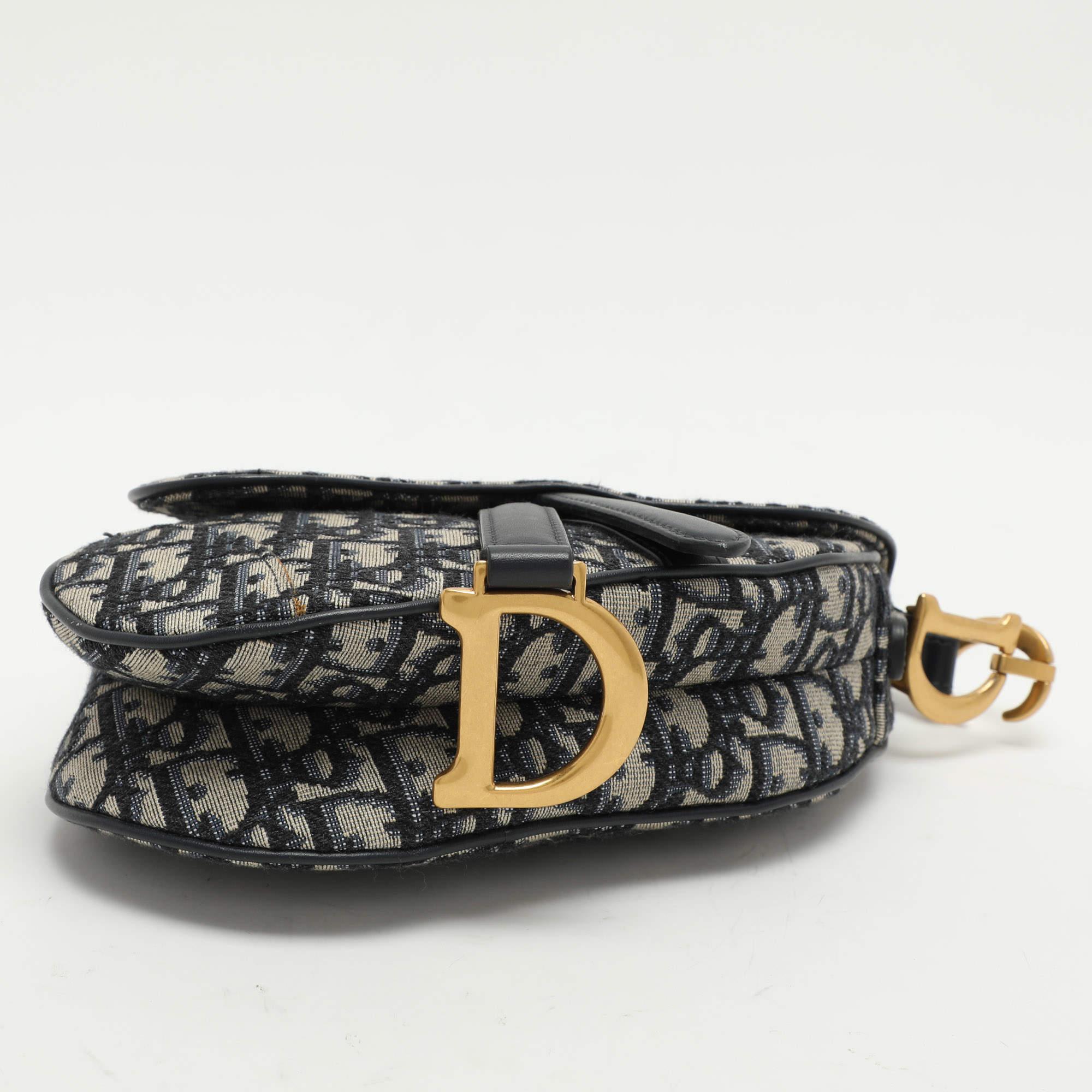 Dior Navy Blue Oblique Canvas and Leather Mini Saddle Bag 2