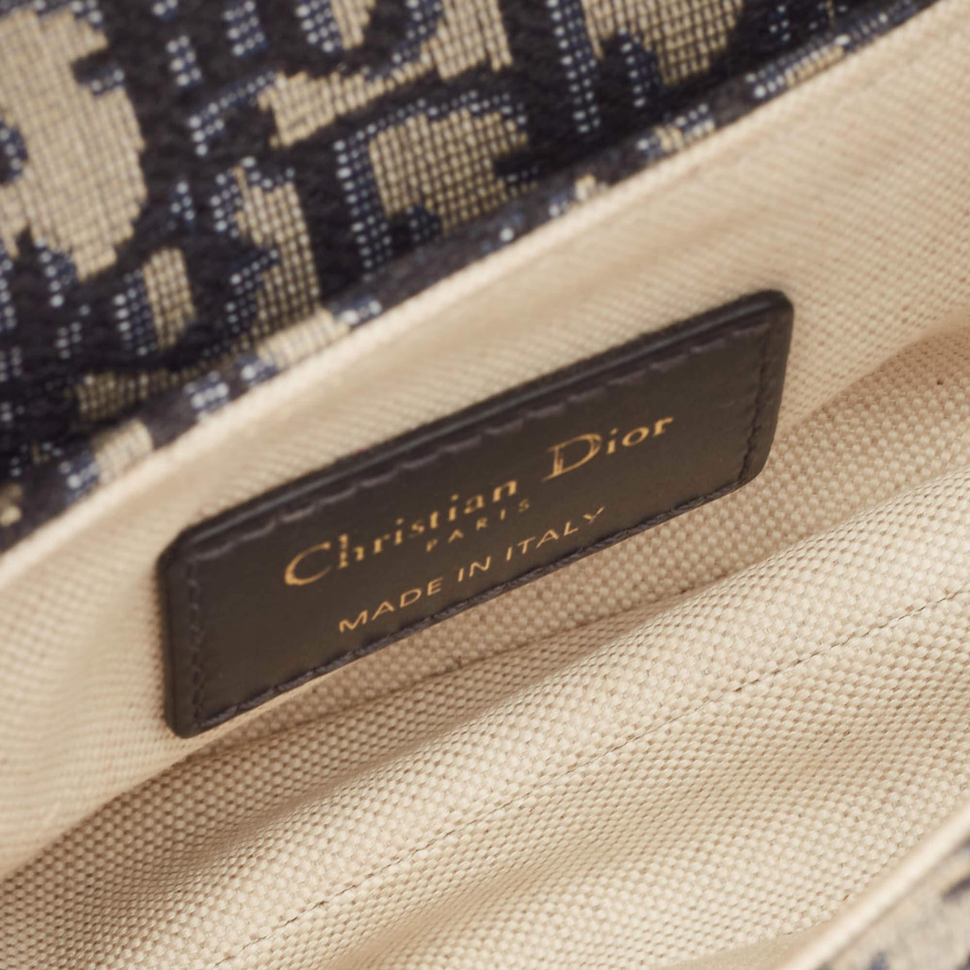 Dior Navy Blue Oblique Canvas and Leather Mini Saddle Bag 3