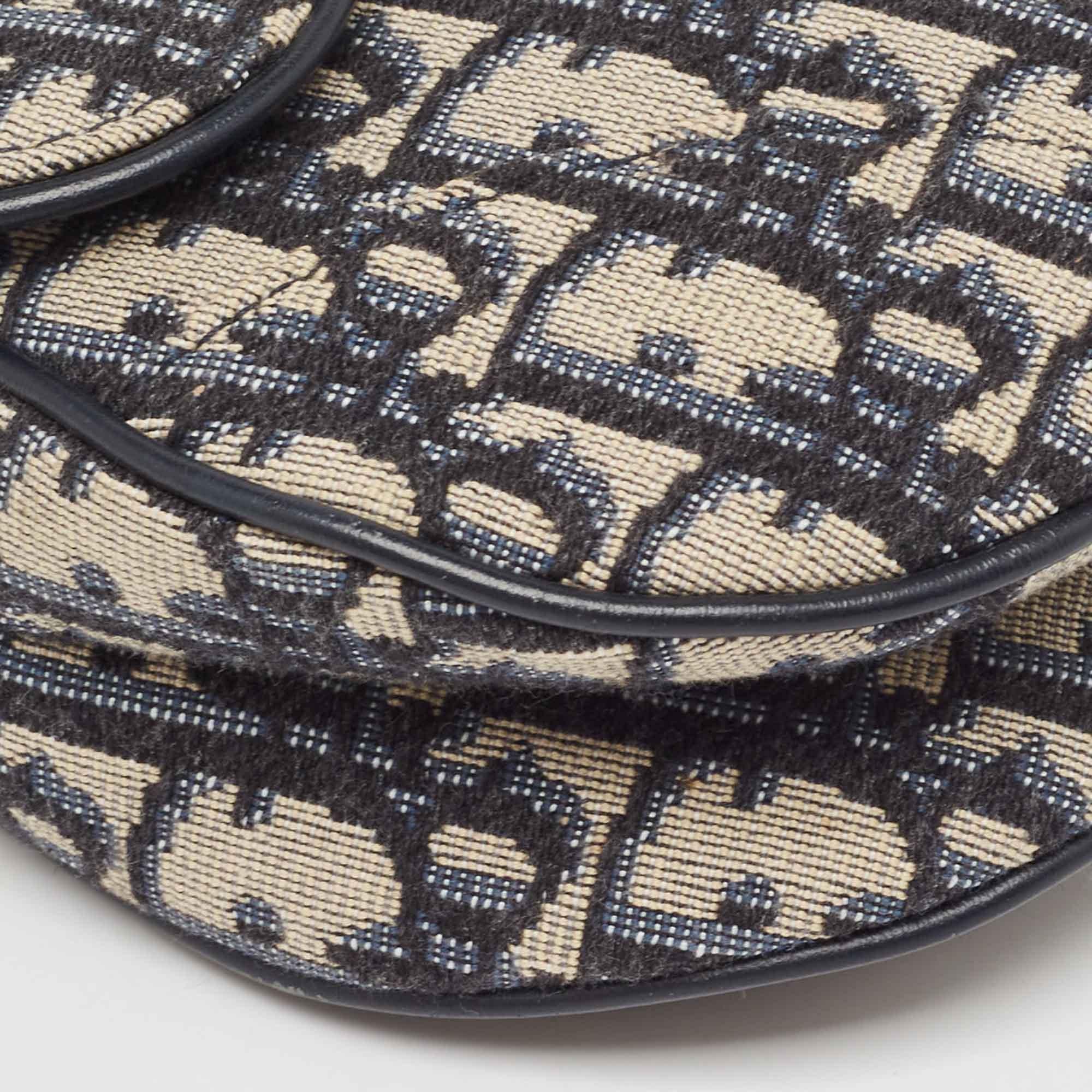 Dior Navy Blue Oblique Canvas and Leather Mini Saddle Bag 4
