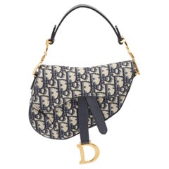 Dior Navy Blue Oblique Canvas and Leather Mini Saddle Bag