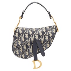 Dior Navy Blue Oblique Canvas and Leather Mini Saddle Bag