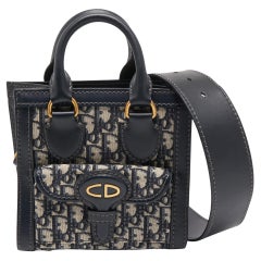 Christian Dior Blue & Grey Canvas & Leather jaquard Oblique Zip closure Bag  — Labels Resale Boutique