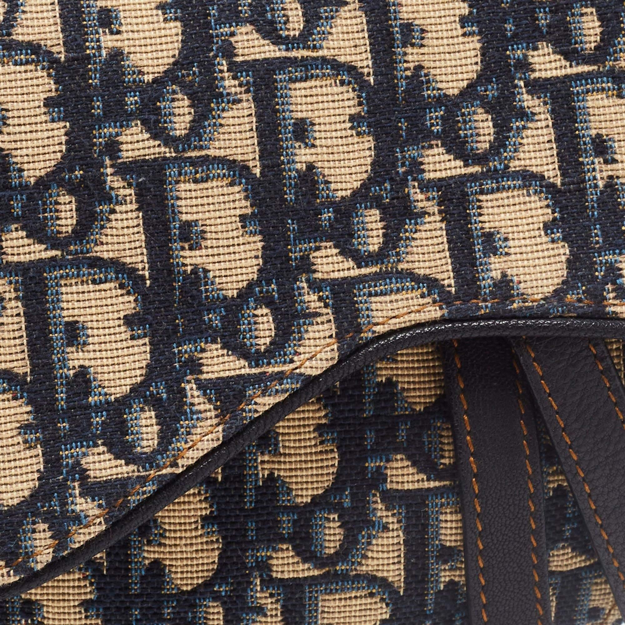   Dior Navy Blue Oblique Canvas and Leather Saddle Bag 6