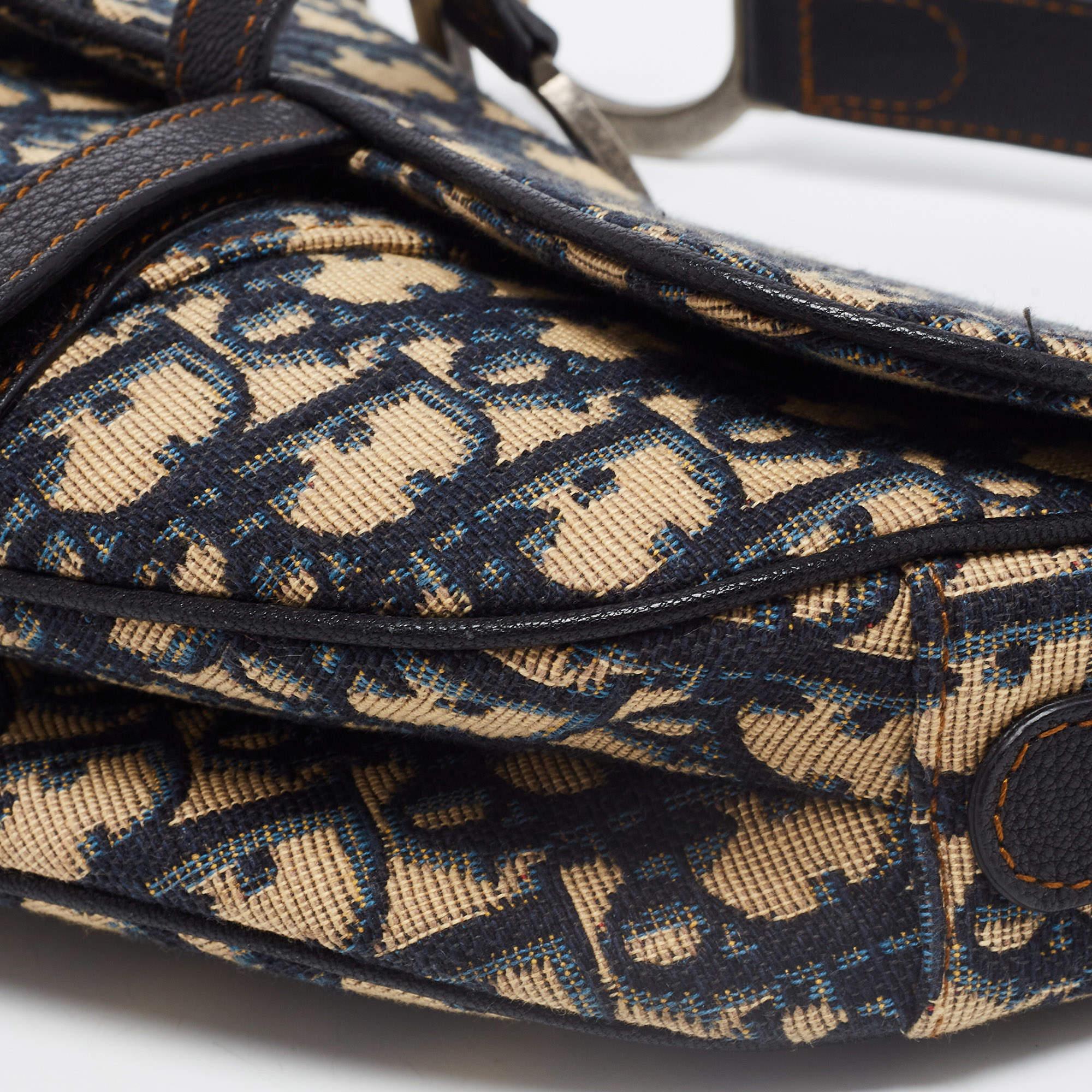   Dior Navy Blue Oblique Canvas and Leather Saddle Bag 7