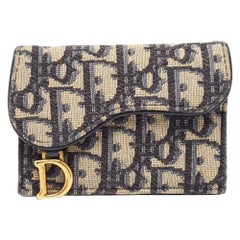 Dior Navy Blue Oblique Canvas and Leather Saddle Wallet