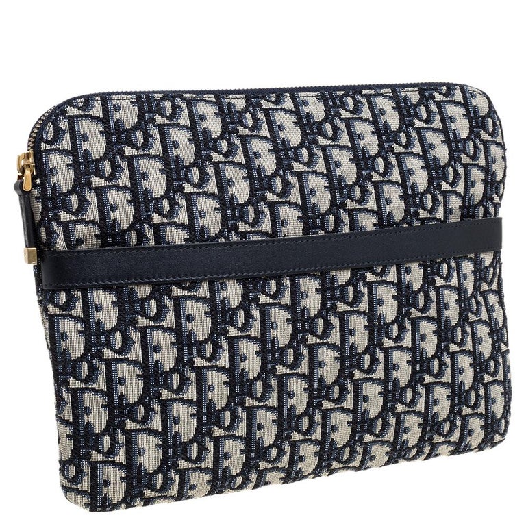 Dior Foldable Clutch, Navy Oblique Canvas, New in Dustbag WA001