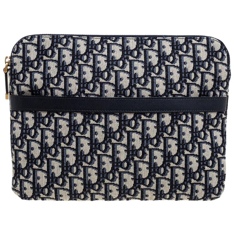 Dior Navy Blue Oblique Canvas and Leather Travel Kit Pouch at 1stDibs