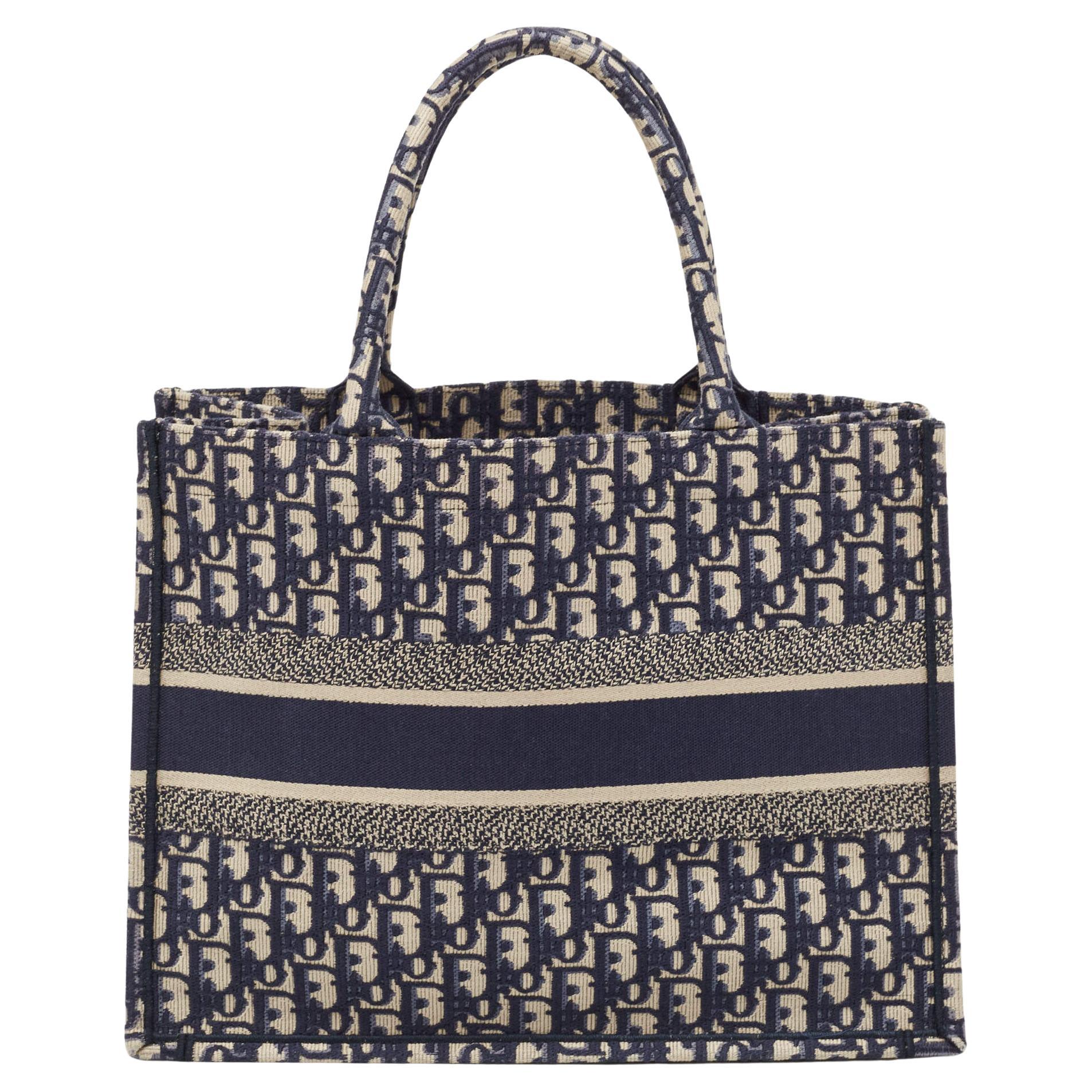 Dior Navy Blue Oblique Canvas Medium Book Tote