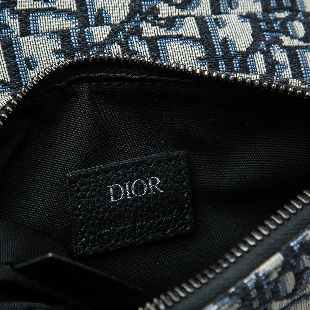 Black Dior Navy Blue Oblique Canvas Mini Saddle Crossbody Bag