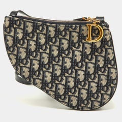 Dior Navy Blue Oblique Canvas Saddle Pouch Triple Zip Crossbody Bag