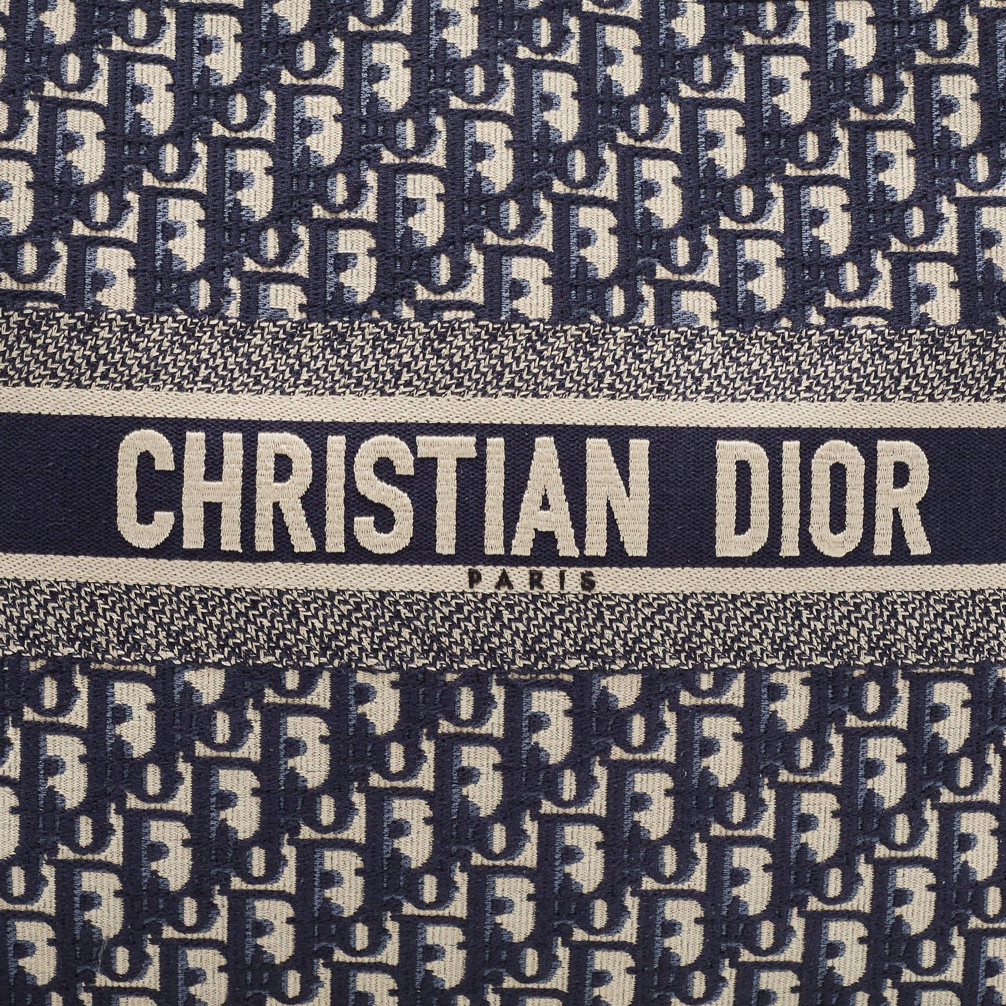 Dior Navy Blue Oblique Embroidered Canvas Large Book Tote 11