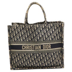 Dior Navy Blue Oblique Embroidered Canvas Large Book Tote