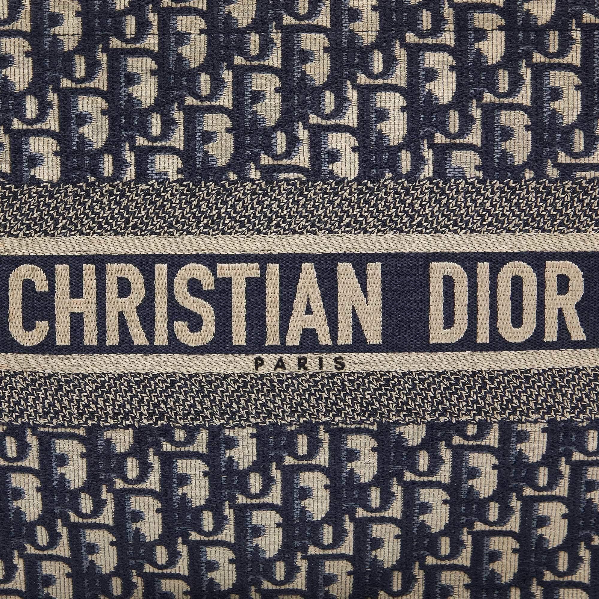 Dior Navy Blue Oblique Embroidered Canvas Medium Book Tote 7